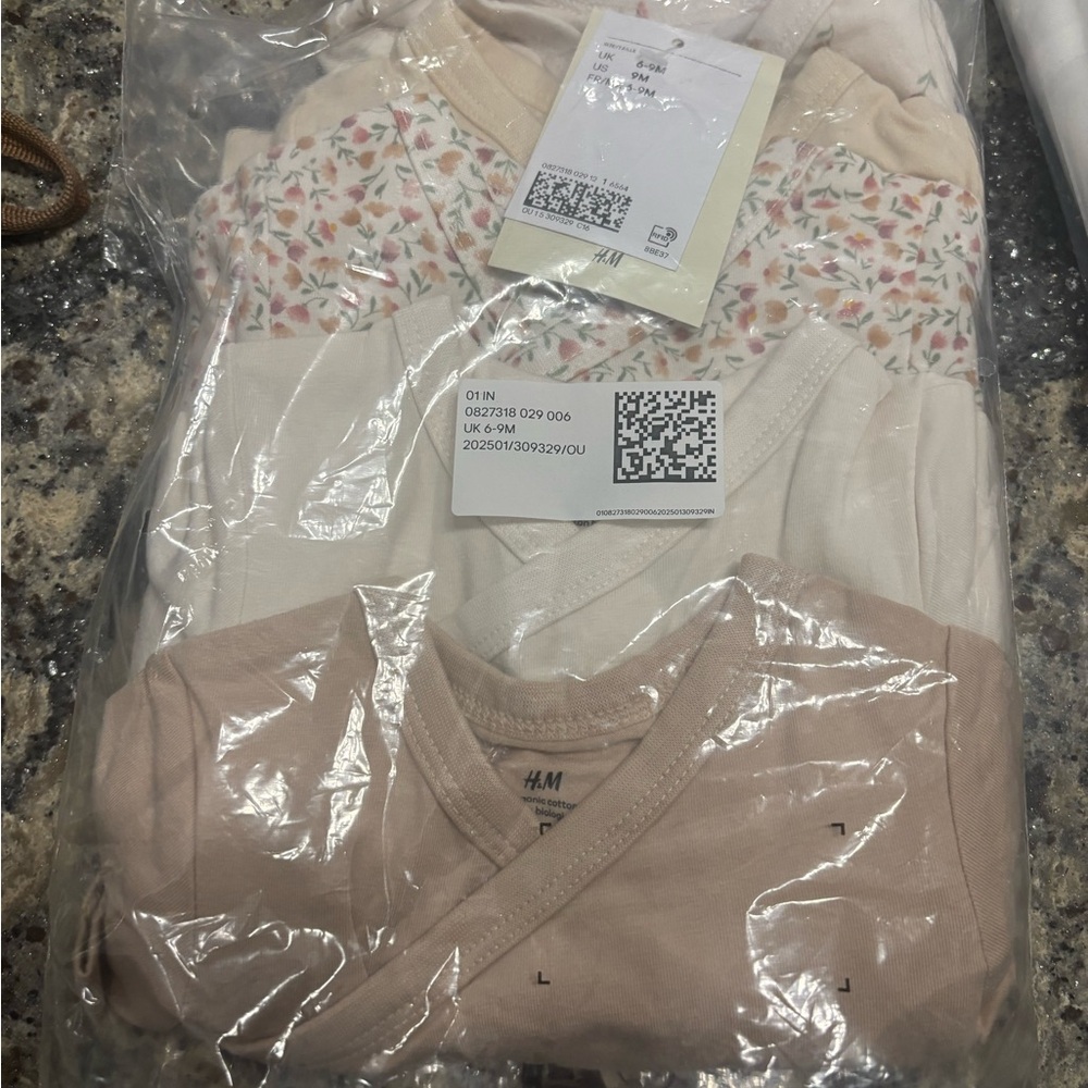 H&M Neutral Floral and Beige Baby Kimono Bodysuits